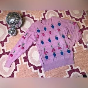 Vintage Purple Crochet 3D Fruit grapes cherries strawberry sweater size medium
